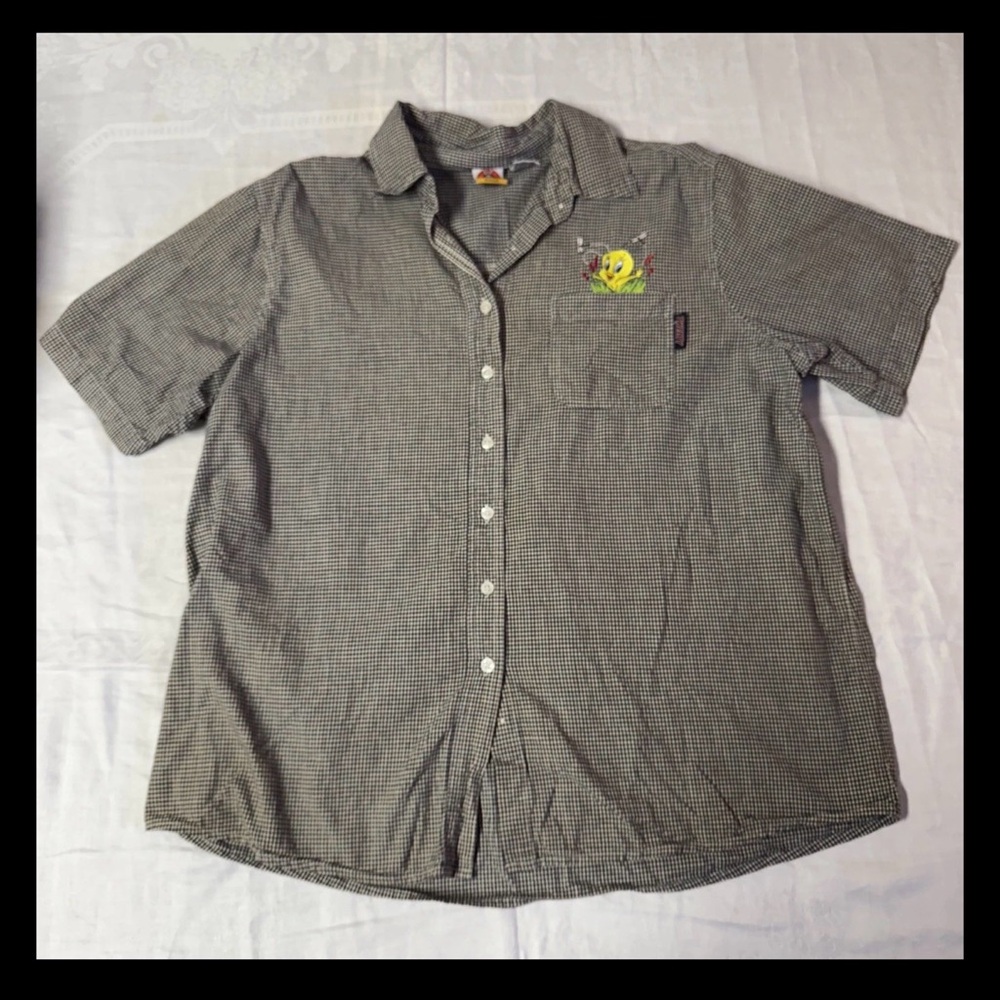 Looney Tunes Tweety Bird Women's black/white Button Up Sz 20 Vintage Cartoon